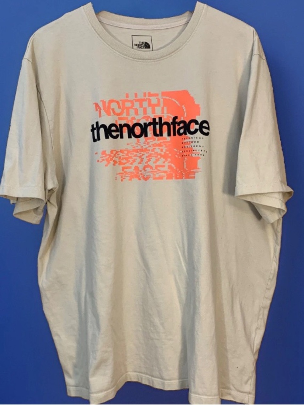 The North Face Men’s XXL Glitched Logo Tee Orange/Black Front Small Logo on Back